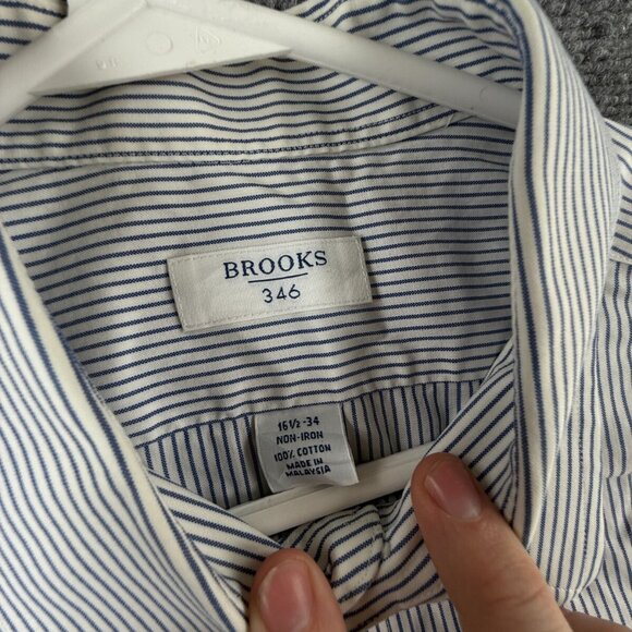 Brooks Brothers Non Iron Button Up Shirt Long Sleeve Men Striped Blue 16.5 34 - Picture 8 of 14